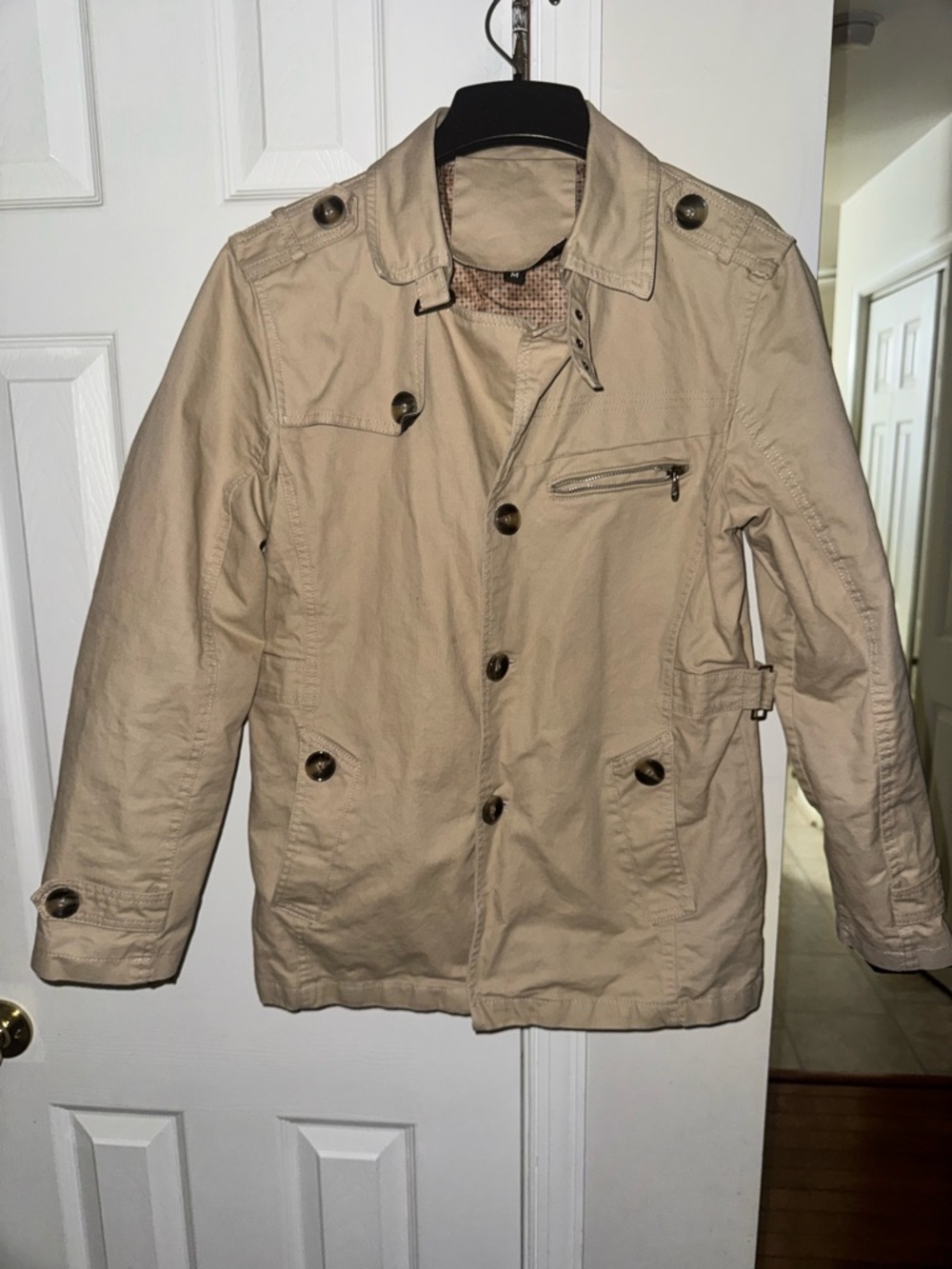 SHEIN Manfinity Men’s Khaki Trench Coat Medium Plaid Lined Utility Field Jacket
